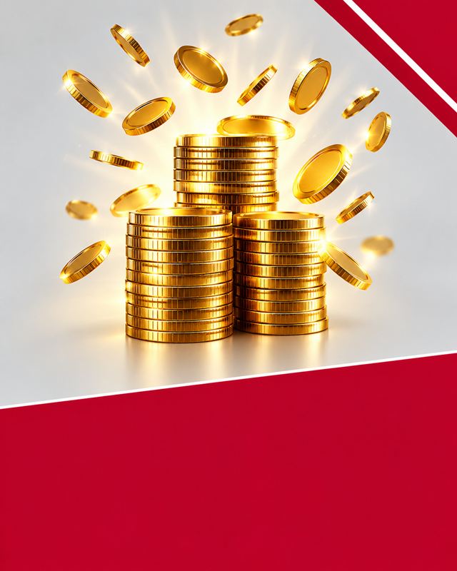 Fliegende Goldmünzen über drei Münzstapeln