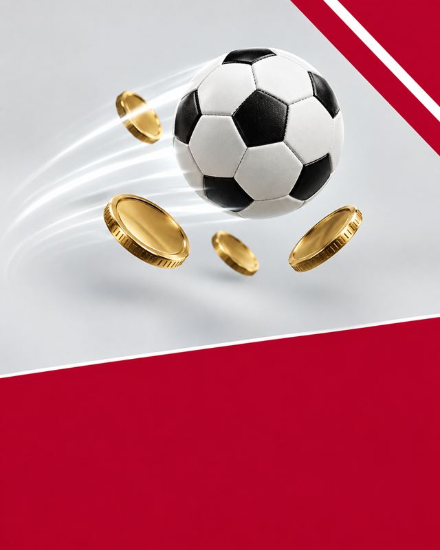 Ein fliegender Fußball, begleitet von Goldmünzen